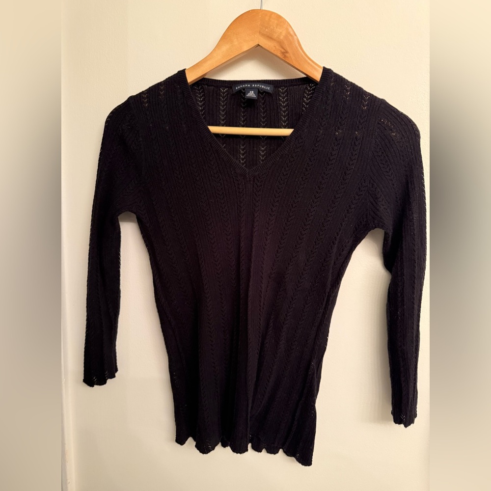 Banana Republic Black V-Neck Knit Top